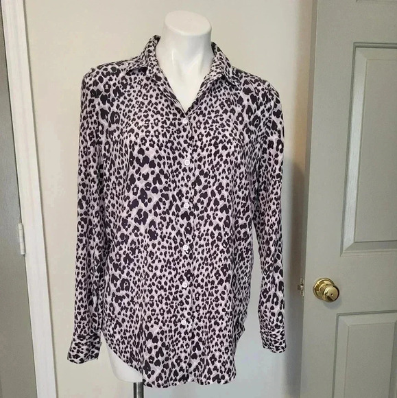 Equipment Essential Long Sleeve Animal Leopard Print Silk Button Down Blouse(M) - Picture 2 of 10